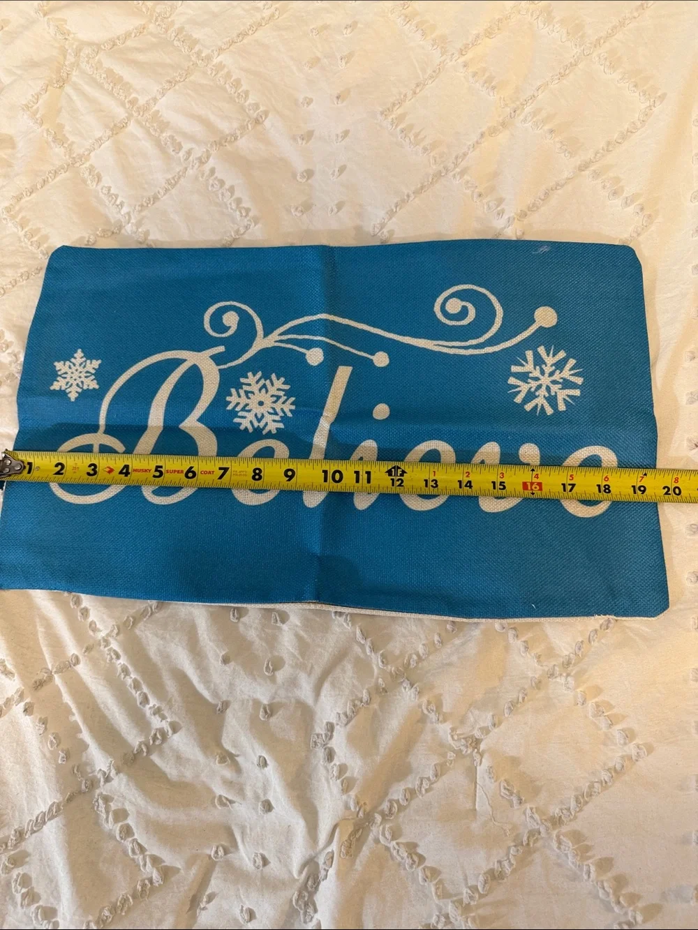 Believe Holiday Decorative Pillow Cover - Blue with White Script nwot